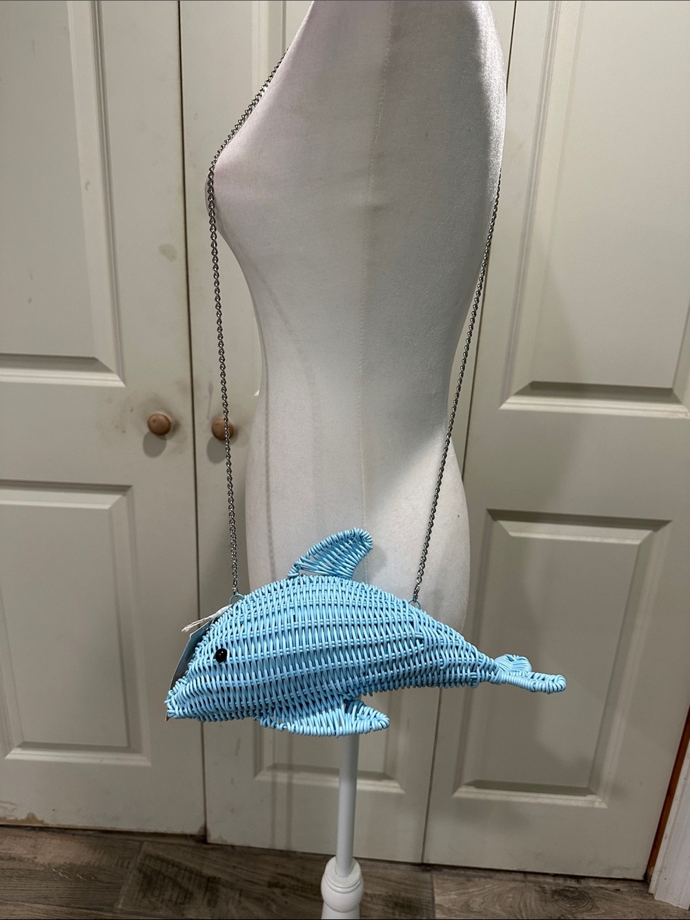 Tommy Bahama Light Blue Woven Dolphin Crossbody Bag - Picture 2 of 12